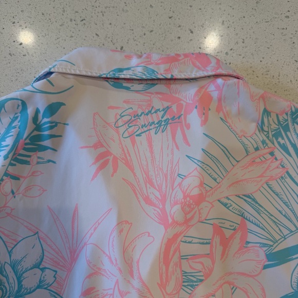 Sunday Swagger Tropical Golf Polo Sleeveless Tank Blue Pink White Size Large - Picture 6 of 9